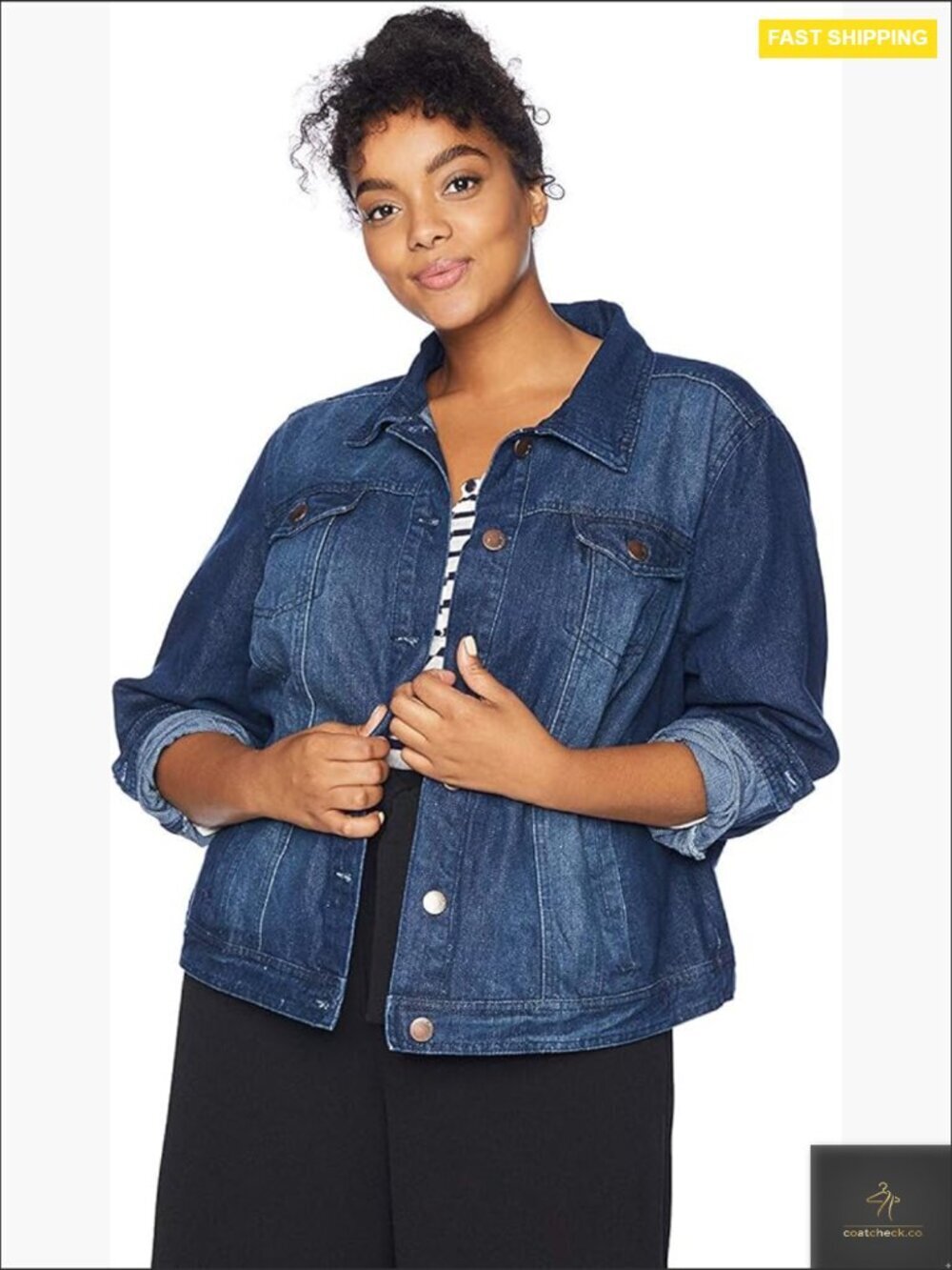 Dark Denim Jacket Classic Long Sleeve Button Front Patch Pockets Casual Wear